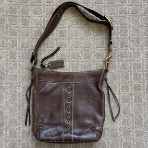 Coach VTG Chelsea Laced Leather Crossbody Shoulder Bag Brown Legacy Y2K 10399